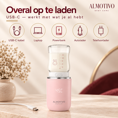 Almotivo Baby Care - Flessenwarmer Onderweg - Flessenverwarmer Baby – Draadloos, Draagbaar, 13.200mAh