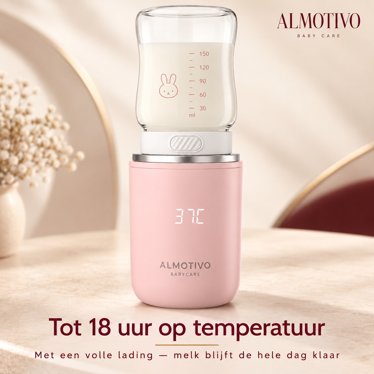 Almotivo Baby Care - Flessenwarmer Onderweg - Flessenverwarmer Baby – Draadloos, Draagbaar, 13.200mAh