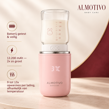 Almotivo Baby Care - Flessenwarmer Onderweg - Flessenverwarmer Baby – Draadloos, Draagbaar, 13.200mAh