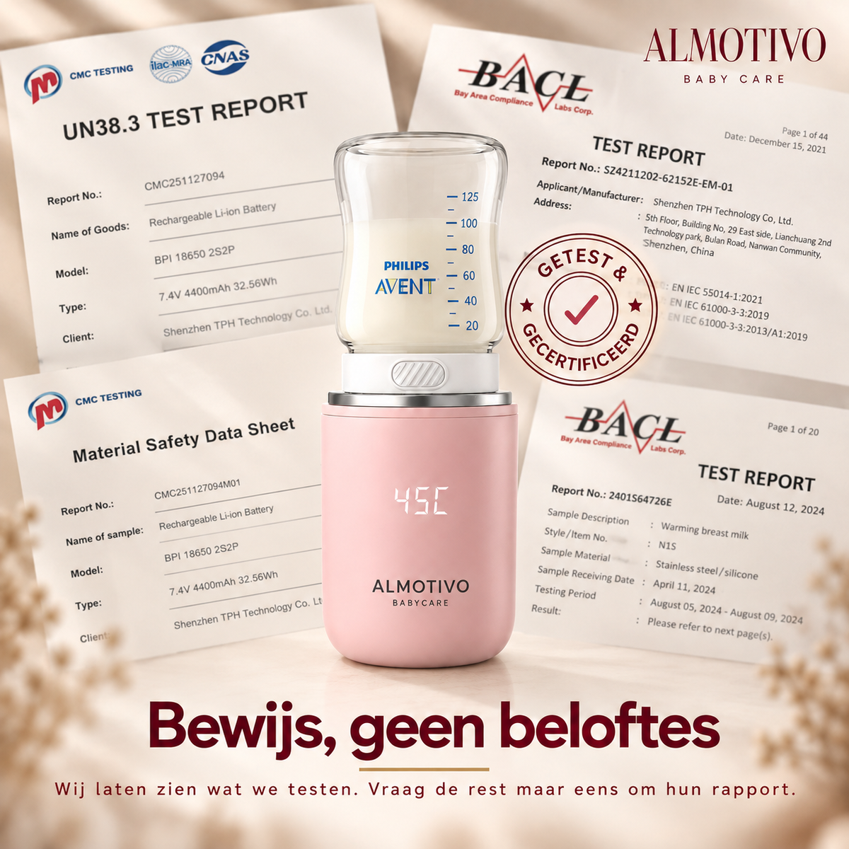 Almotivo Baby Care - Flessenwarmer Onderweg - Flessenverwarmer Baby – Draadloos, Draagbaar, 13.200mAh